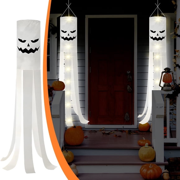 XYAIYT Halloween Outdoor Windsocks for Patio and Garden Decoration with Lights Long Lasting Polyester Weather Resistant Hanging Flags for Holiday Parties and Festivals