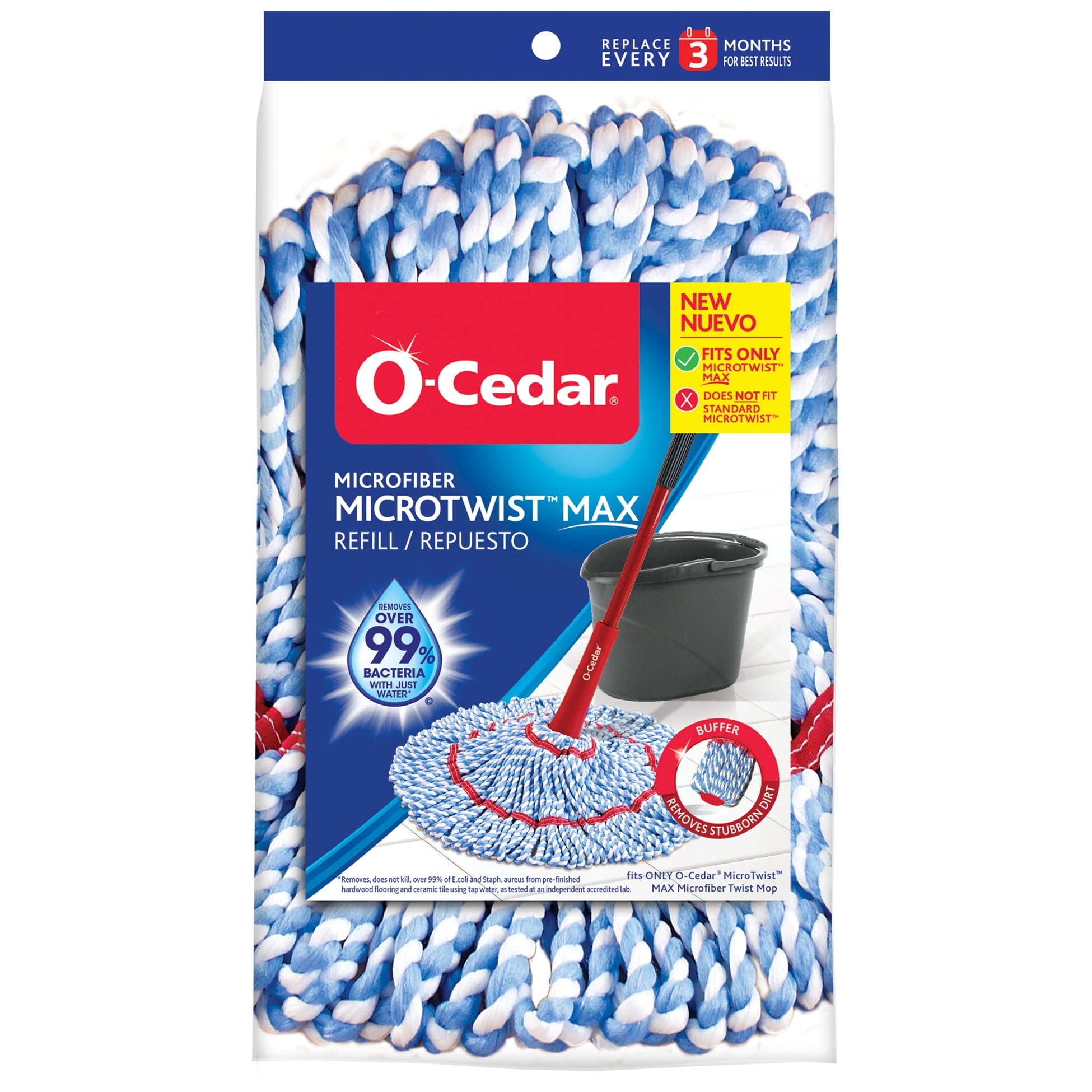 O-Cedar MicroTwist MAX Microfiber Mop Refill, Removes 99% of Bacteria with Just Water