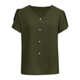 thumbnail image 3 of Women Fashion Solid V Neck Short Sleeve Shirt Chiffon Shirt Casual Pearl Top Athletic Top Top Women Loose Casual Short Sleeve Extra Large Women Long Sleeve Undershirt for Women Striped Short Sleeve, 3 of 4