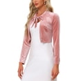 thumbnail image 4 of INSPIRE CHIC Velvet Crop Shrug for Women's Tie Front Long Sleeve Elegant Cocktail Bolero, 4 of 5