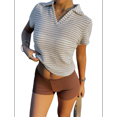 thumbnail image 1 of Camiseta de Corta con Cuello en V para Mujer, Sin Mangas, con Cuello A Rayas, Prendas Casuales de Moda 2025. Albaricoque M, 1 of 9