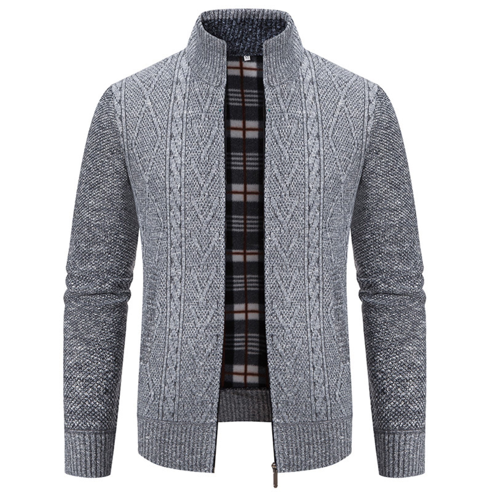 nsendm Mens Coat Peel off Base Coat Male Winter Fashion Sweater Jacket Long Sleeve Thick High Neck Print Check Plaid Wool Coat Men Adult Male Coat Grey Size M Walmart