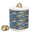 thumbnail image 1 of Nautical Piggy Bank, Abstract Pattern Sea Shells Sea Horse Corals Fish Rob Globe Maps Wavy Ocean, Ceramic Coin Bank Money Box for Cash Saving, 3.6" X 3.2", Blue Multicolor, by Ambesonne, 1 of 4