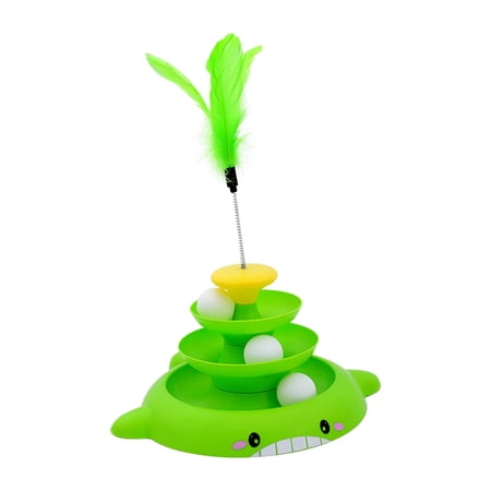 Puzzle Toy with Teaser 3 Level for Indoor Cats Ball Tunnels Cat Toy Roller Green