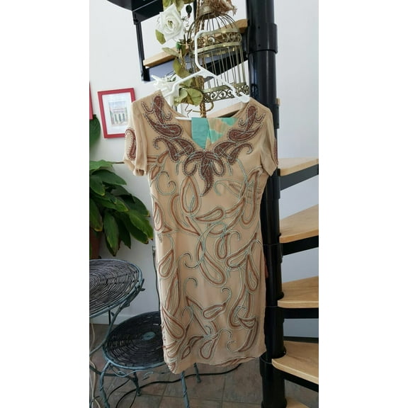 100% Silk Chiffon Hand Embellished Aqua Pakistani Indian Shalwar Kameez XS S 3pc New