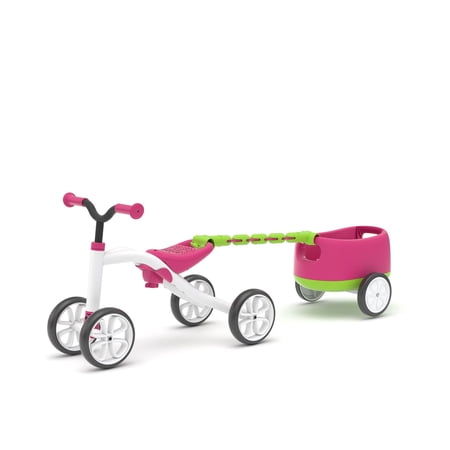 Chillafish Quadie+Trailie, stable 4-wheeler grow-with-me ride-on toy with trailer, for kids 1-3 year, 3 seat positions, cookie storage in the seat and silent non-marking wheels, Pink
