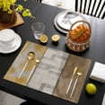 thumbnail image 3 of Beige Yellow Textured Placemats Set of 6, Vintage Art Farmhouse Striped Placemats for Dining Table, Place Mats for Kitchen Tabletop, Waterproof Wipeable Dining Table Mats Set, 3 of 9