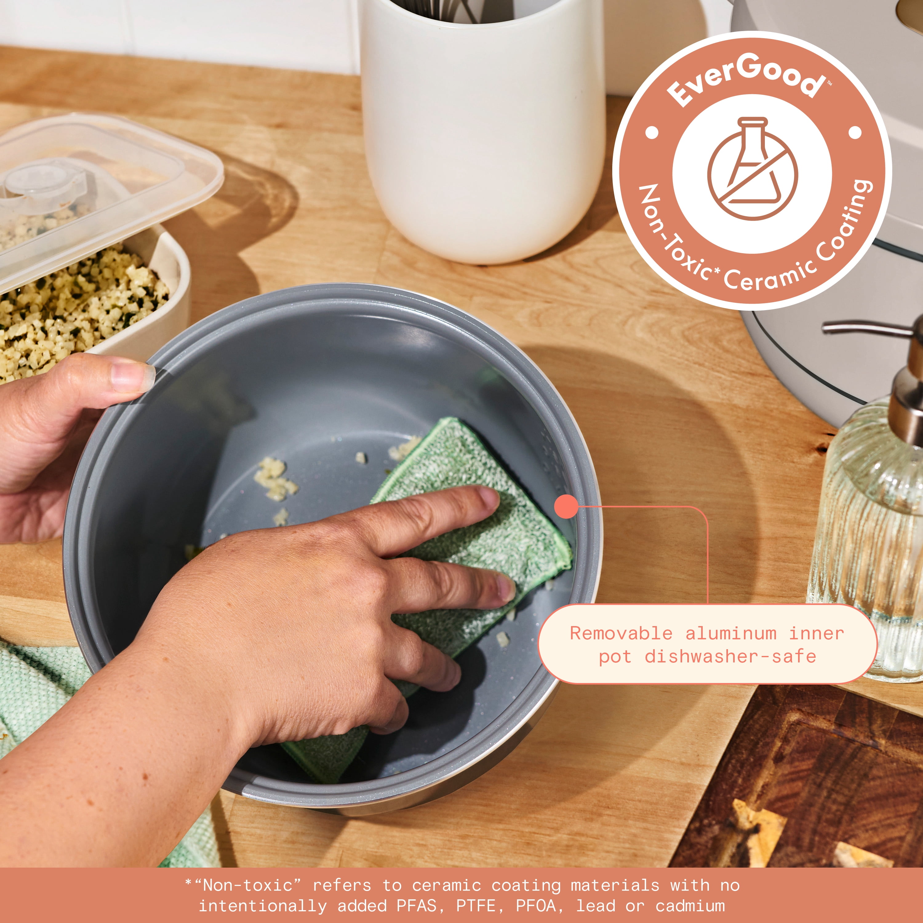 Beautiful 14-Cup Cooked, 6-Cup Uncooked Electric Rice and Grain Cooker, EverGood Ceramic Nonstick Coating, Porcini Taupe by Drew Barrymore