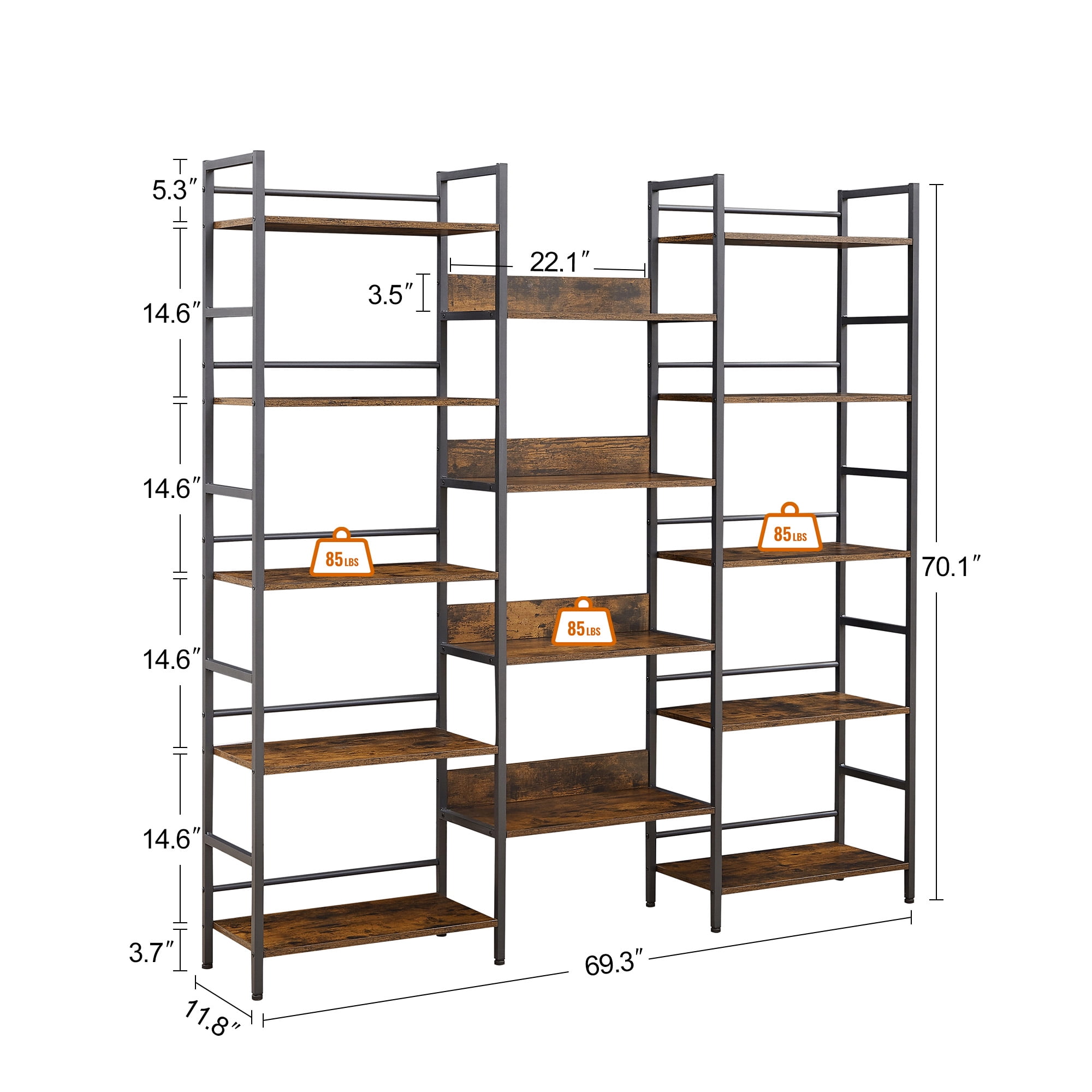 Aukfa 5-Shelf Tall Bookshelf, Modern Large Open Bookcase for Living Room Bedroom, Brown