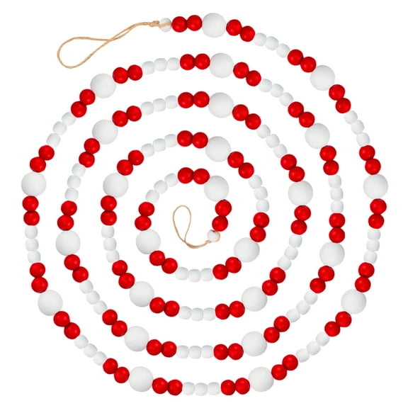 NorthPoleXpress Peppermint Wood Bead Christmas Garland, Decorated, 9 Foot