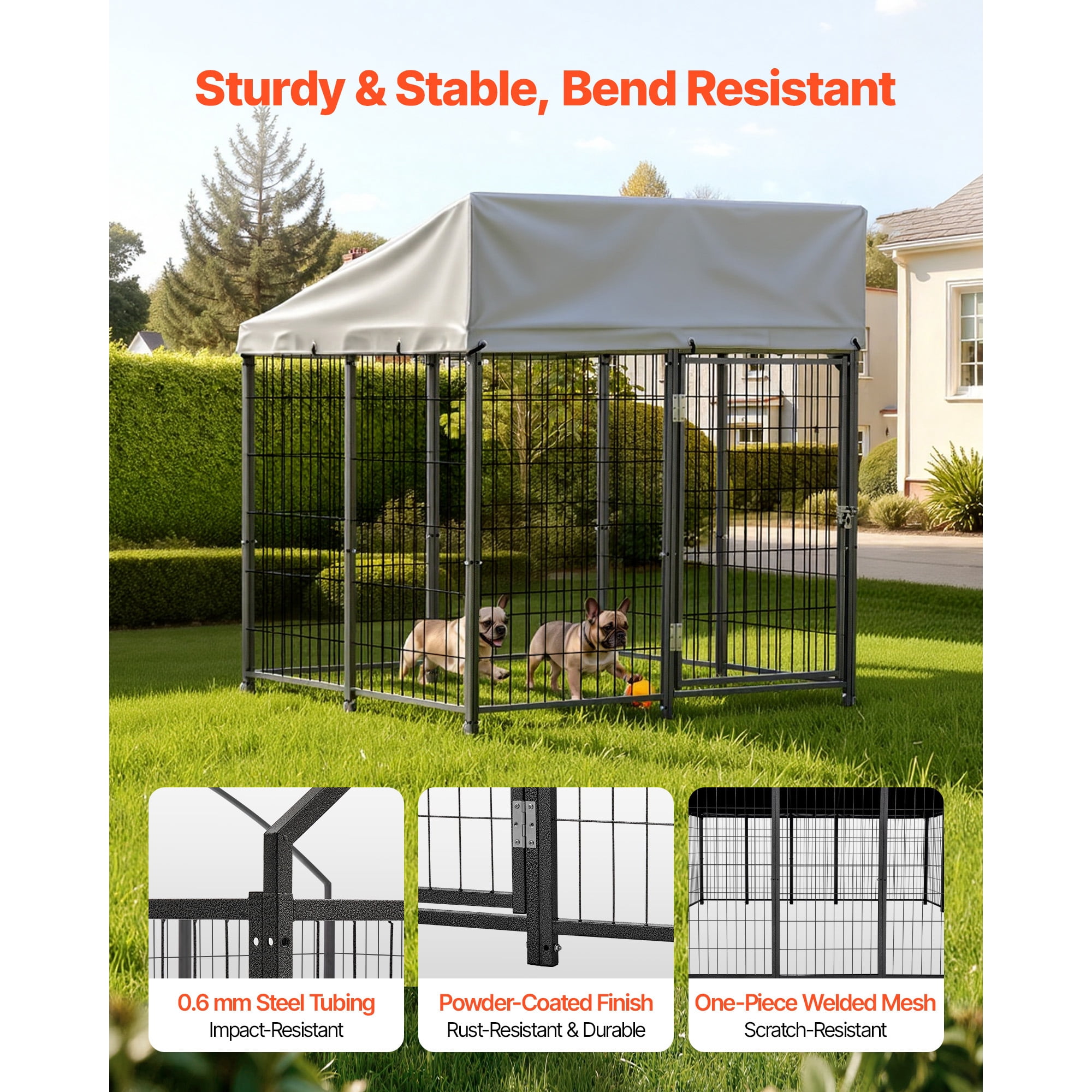 KFFKFF Outdoor Dog Kennel, 3.67 x 3.78 x 4.1 ft Spacious Pet Enclosure with Secure Lock, Weatherproof Roof Cover for UV Protection, Durable Cage Run for Medium to Large Dogs