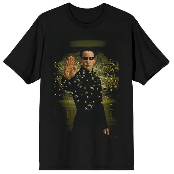The Matrix Neo Floats Bullets Adult Black Crew Neck Short Sleeve Tee-5XL