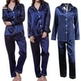 thumbnail image 2 of Women 2PCS Pajama Set  Solid Color Long Sleeve Button-Down Laple Collar Top Long Elastic Band Pants  Sleepwear Set, 2 of 4