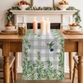 thumbnail image 2 of Table Runner 72 Inches Long for Kitchen Dining, Spring Plants Dresser Scarf Farmhouse, Dining Table Decorations for Wedding/Parties, Watercolor Leaves Birds Flowers Gray Plaid 14 x 72 In, 2 of 8