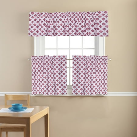 Mainstays Small Damask Classic Noir 3 Piece Kitchen Curtains