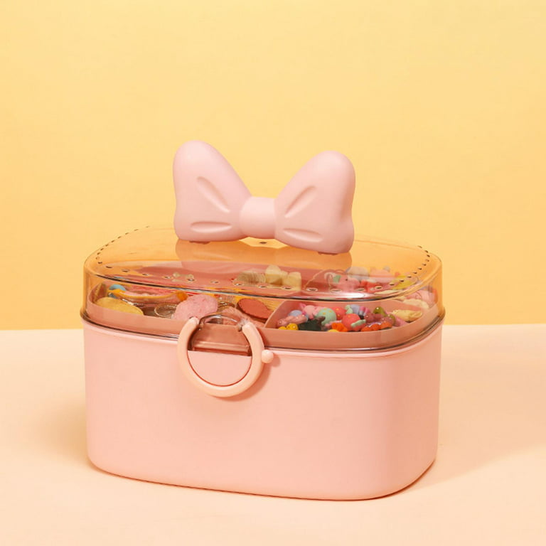 Thcbme Cute Girls Hair Accessories Storage Box Bow Switch Organizer Box  Jewelry Box, Plastic Hair Ties Holder Hair Clips Container Storage Box for