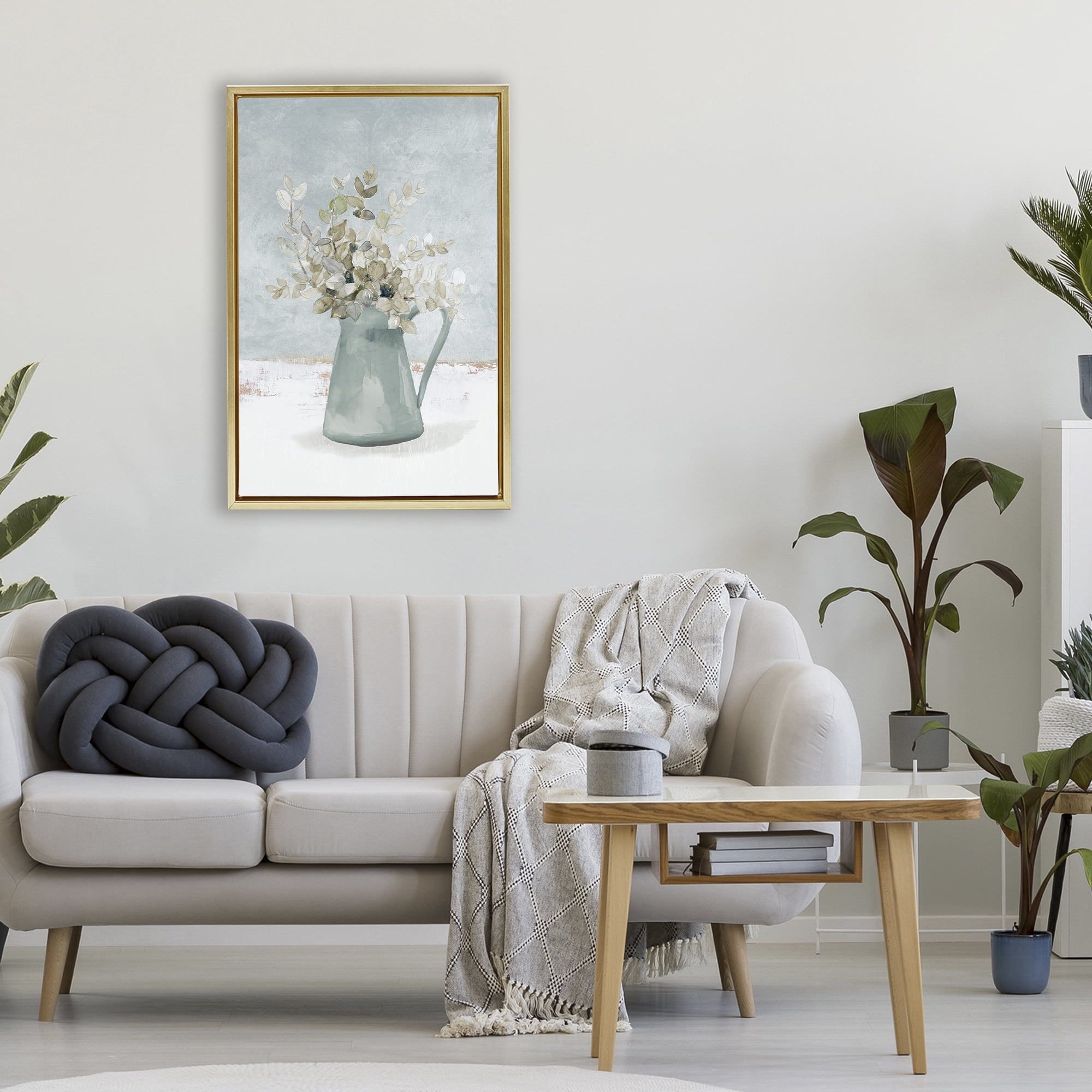 Stupell Industries Blue Botanical Arrangement Gold Framed Floater Canvas Wall Art, design by Lanie Loreth