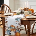 thumbnail image 3 of ERUNPONLY Orange Teal Pumpkins Fall Table Runner - 72 Inch Long Maple Leaf Thanksgiving Cotton and Linen Blended Dress Scarves Farmhouse Table Runner for Kitchen Dining, Coffee Table, 14" x 72", 3 of 8