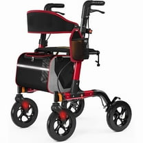 Senior Rollator Walker with Seat, 350 lb Capacity, 18" Wide Padded Seat, 8" All-Terrain Wheels, 6-Level Adjustable Height, Lightweight Folding Rollator for Seniors (Red)