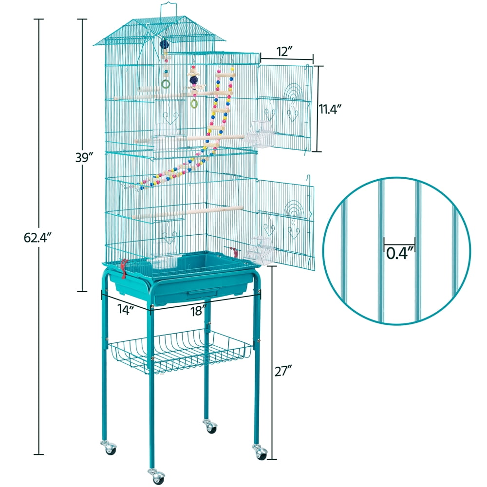 Renwick 62.4'' Metal Birdcage with Detachable Stand Teal Blue