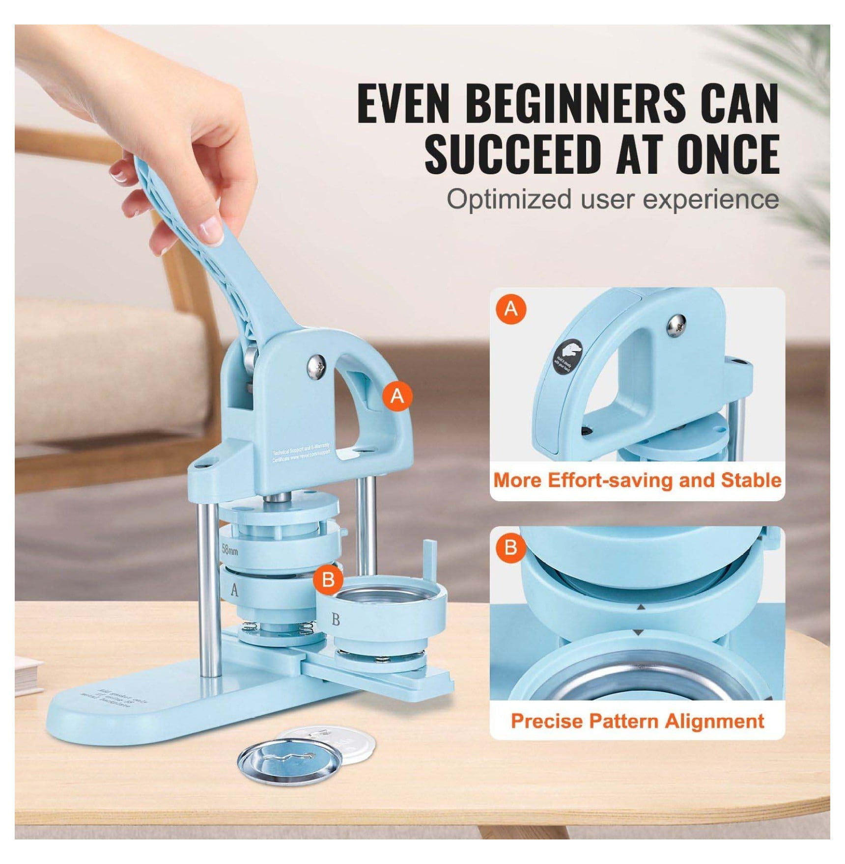 Button Maker Machine, 1/1.25/2.28 inch Pin Maker Kit - 300pcs Parts & Panda Magic Book - DIY Crafts, Gifts for Kids, Blue