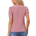 thumbnail image 3 of BLUSA DE MUJER CON COLLAR PETER PAN EN CONTRASTE Y MANGAS CORTAS PUFF, CAMISA A CUADROS ROJA S, 3 of 6