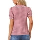 thumbnail image 3 of BLUSA DE MUJER CON COLLAR PETER PAN EN CONTRASTE Y MANGAS CORTAS PUFF, CAMISA A CUADROS ROJA S, 3 of 6