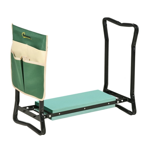 Outsunny Garden Kneeler Seat Foldable Stool Bench 2 EVA Foam Kneeling Pad and 1 Large Tool Pouch