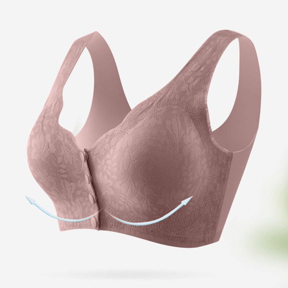 YWDJ Push up Bras for Women Front Closure Sleep Bras No Wire Comfy Bras Wide Strap Full Coverage Wrap Lounge Bras Padded Plus Size Comfort Bras Solid Comfortable Bras Pink XL