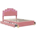 thumbnail image 5 of uhomepro Upholstered Platform Bed Frame with 4 Drawers and LED Lights, Full Size Bed Frame with Wood Slats Support, Heavy Duty Full Bed Mattress Foundation, No Box Spring Needed, Pink, 5 of 9