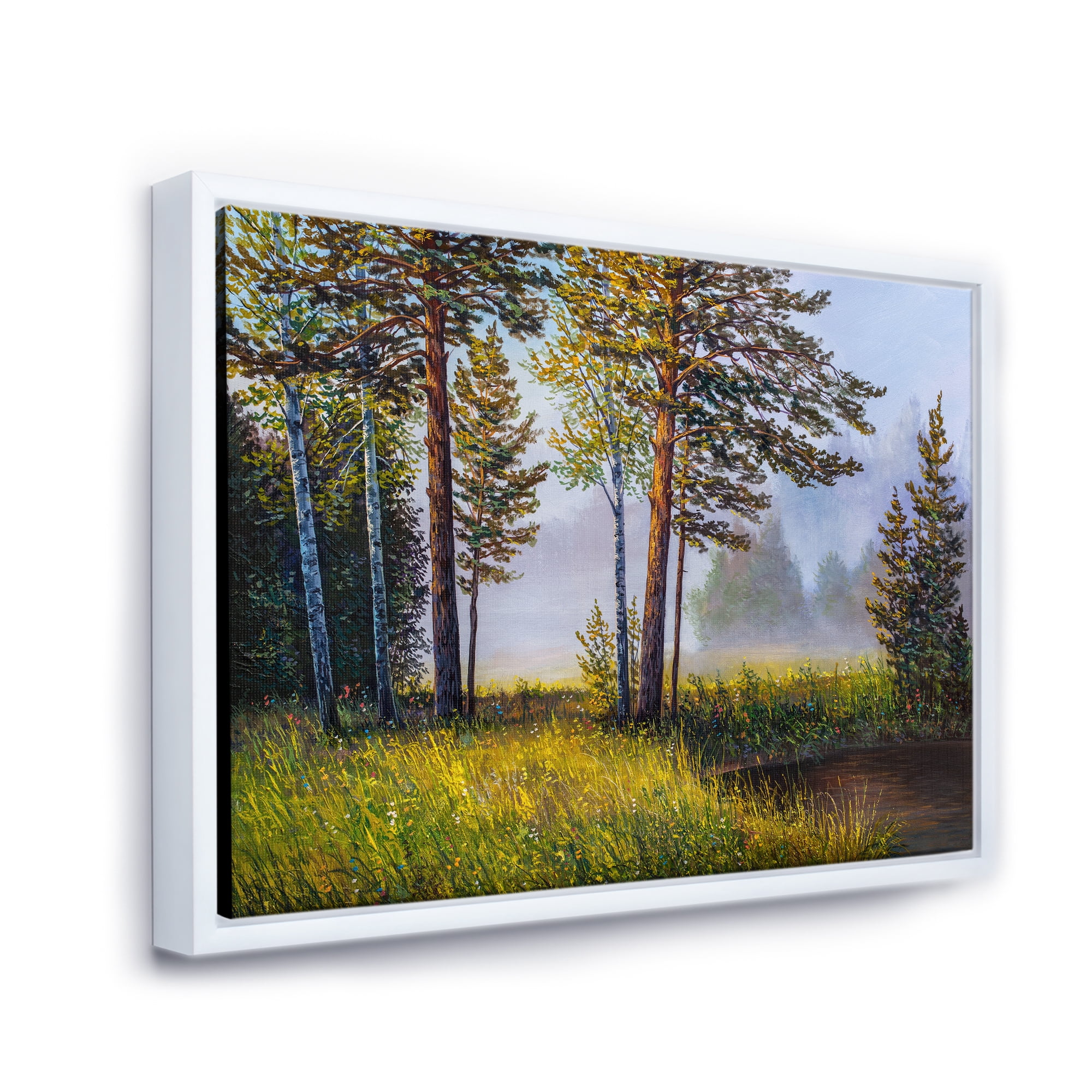 Subtle Sunset Light Through The Trees III 40 in x 30 in Framed Painting Canvas Art Print, by Designart