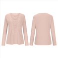 thumbnail image 3 of Camiseta de Mujer con Encaje de Piña y Costuras, Color Liso, Larga, Cuello Redondo, Informal. Rosa S, 3 of 7