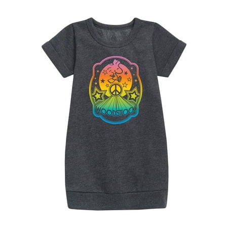 

Peanuts - Psychedelic Color Burst Woodstock - Peace - Toddler & Youth Girls Fleece Dress