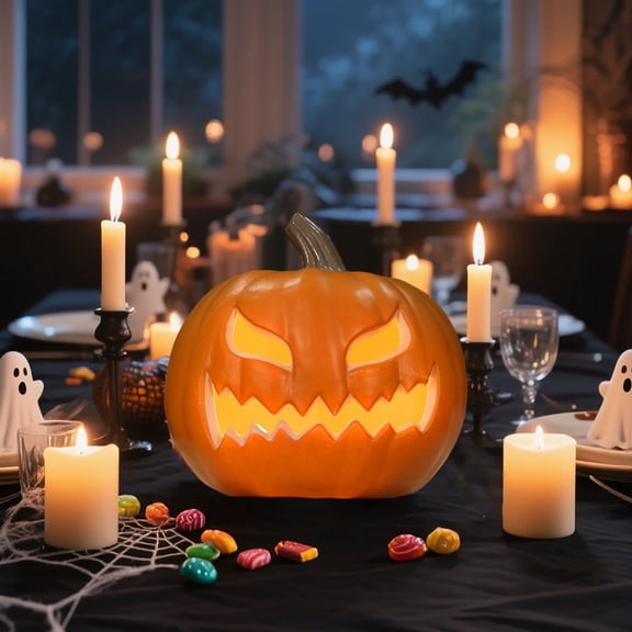 Halloween Blow Pumpkin Battery Operated Desktop Ornament for Indoor Outdoor Decoration - for Porch Yard Tabletop Holiday Décor