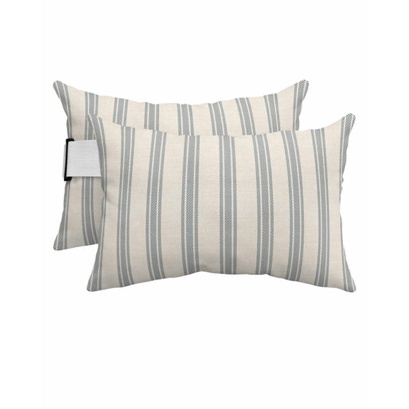 Pack of 2 Outdoor Lumbar Pillow Covers 11x16 Inch, Blue Striped Waterproof Throw Pillow Covers Set, Modern Farmhouse Stripes Rustic Indoor&Outdoor Decorative Cushion Cases for Patio Porch Car