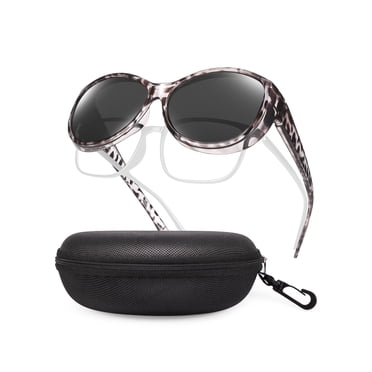 TINHAO Oversized Polarized Sunglasses Fit Over Glasses Wear Over Glasses for Women UV Protection Leopard Frame