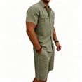 thumbnail image 6 of Eryao Big and Tall Men Casual Summer Outfits 2 Piece Sets Button Down Short Sleeve Blouses and Elastic Waist Shorts with Pockets Loose Breathable Loungewear,Army Green,S, 6 of 9