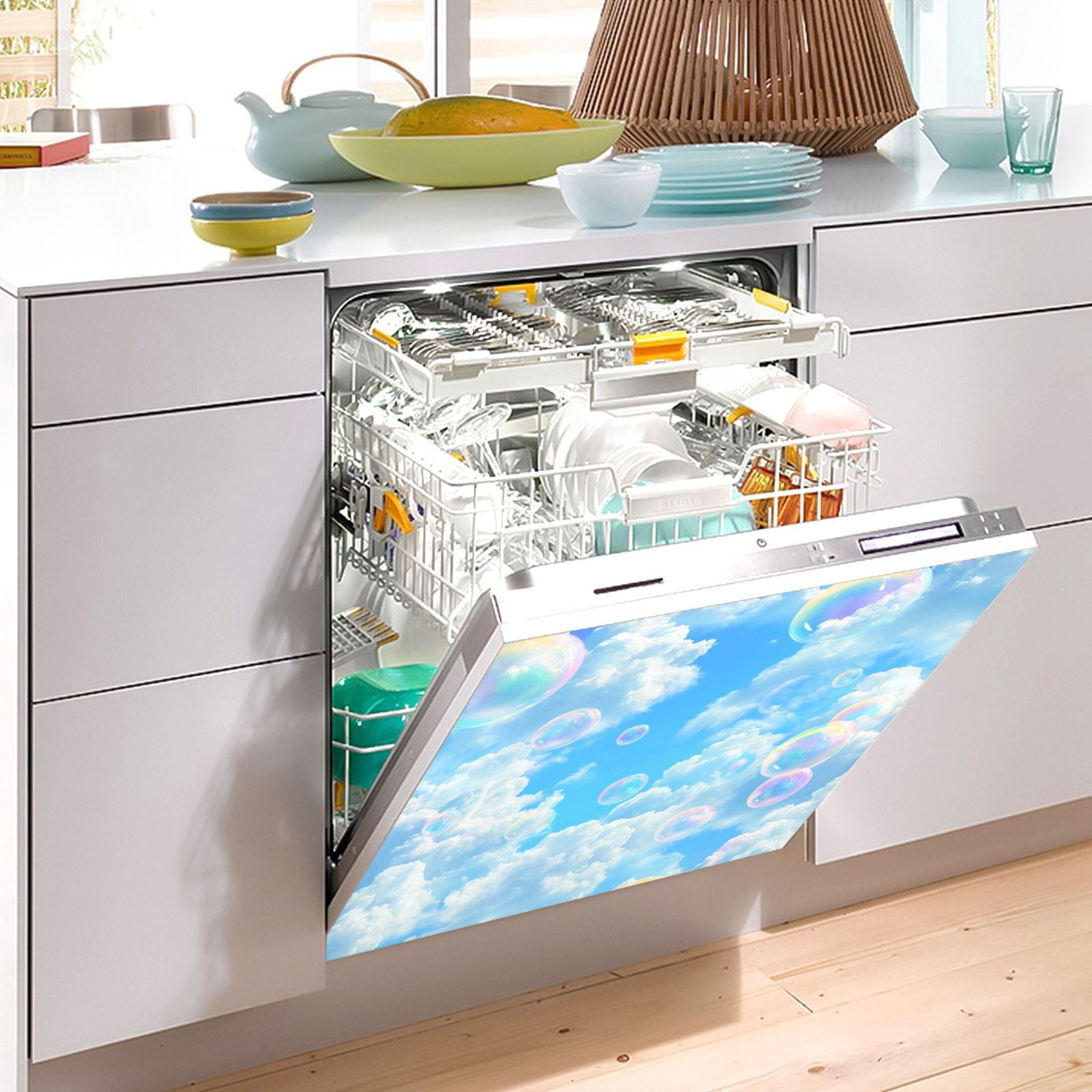 Dishwasher Magnetic Sticker 23x26 Inch Refrigerator Magnetic Sticker Washing Machine Magnetic Sticker Kitchen Panel Magnetic Sticker Home Decor White Cloud Bubble