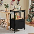 thumbnail image 2 of HYJY Small Kitchen Island on Wheels with Wood Top and Drawer, Trolley Cart with Open Shelf and Storage Cabinet for Dining Room, 22x18x35 Inches, Black, 2 of 18