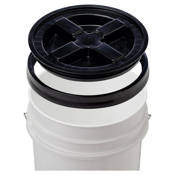 5 Gallon White Bucket & KioJJp Seal Lid - Food Grade Plastic Pail & KioJJp2 Screw Seal Tight Lid (Black)