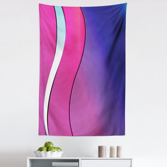 Crazy Colors Tapestry, Futuristic Wavy Stripes Modern Pattern Computer Graphics, Fabric Wall Hanging Decor for Bedroom Living Room Dorm, 5 Sizes, Blue Violet Pink and Fuchsia, by Ambesonne