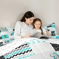 thumbnail image 4 of Castle Fairy Blue Truck Boy 7 Pieces Bedding Comforter Set,Cartoon Truck Full Bedding Set Lightweight,Geometric Stripes Plaid Fitted Sheet Flat Sheet,Luxury Bedroom Decor, 4 of 8