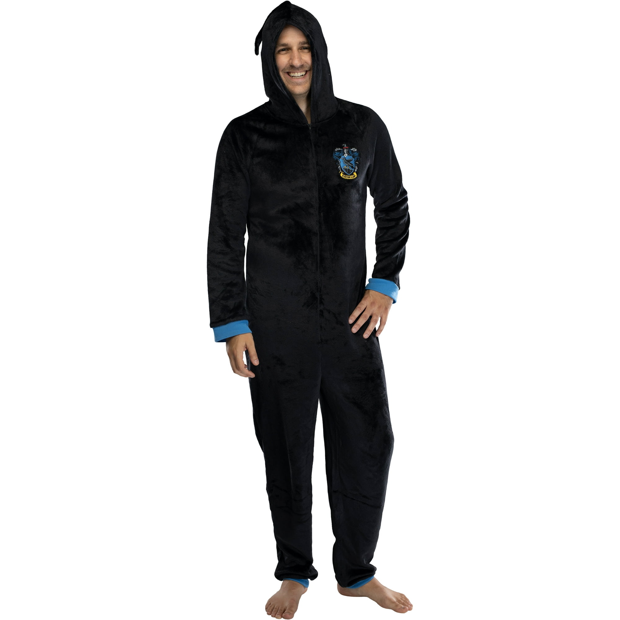 Harry Potter Adult Men s Ravenclaw Hooded One Piece Pajama Union Suit L XL