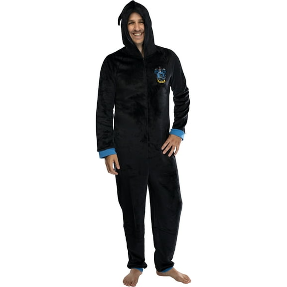 Harry Potter Men's Hooded One-Piece Hogwarts Houses Pajama Union Suit - Hufflepuff Gryffindor Slytherin Ravenclaw