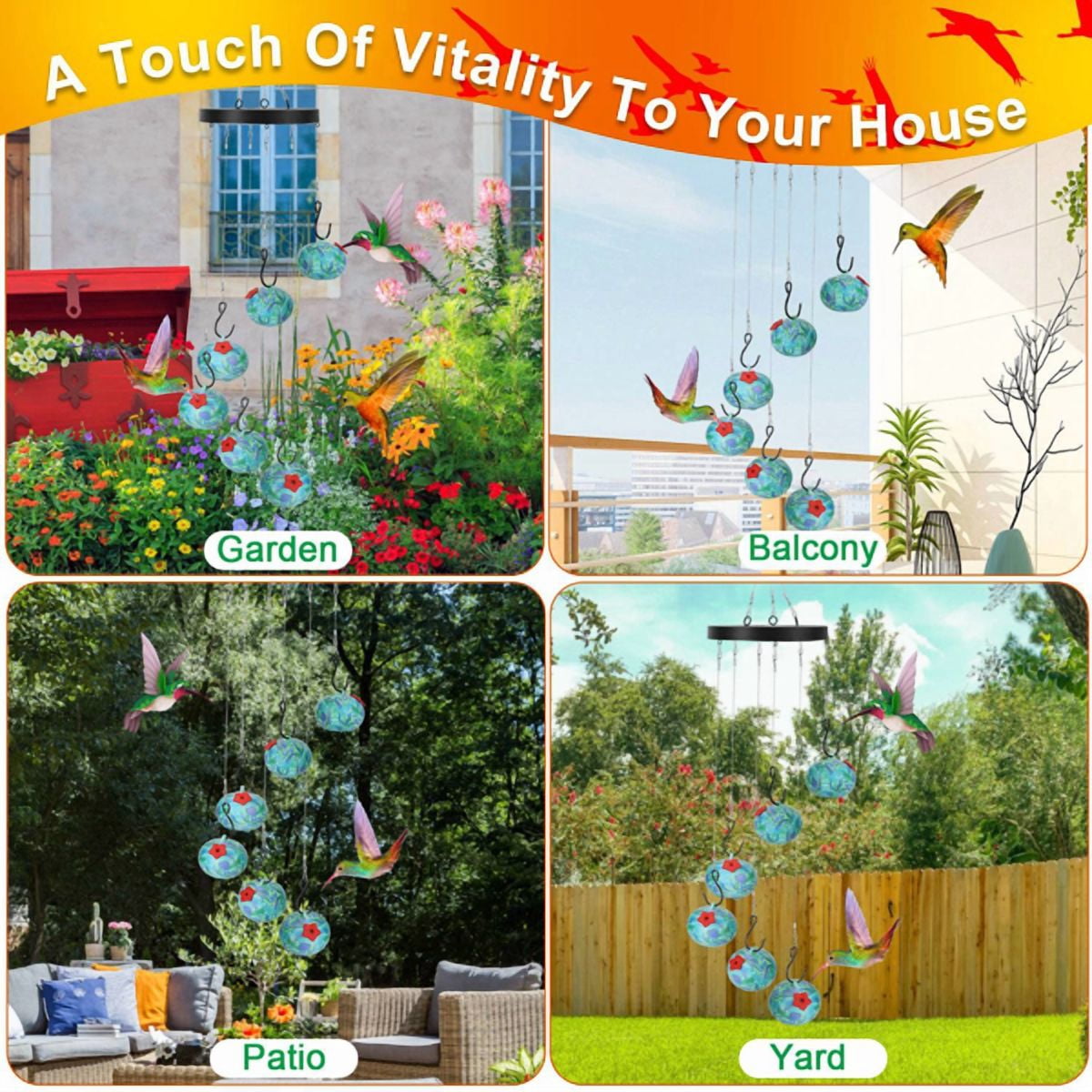 imerelez Wind Chimes Hummingbird Feeder for Outdoors Hanging, Unique Bird Feeder with Tongue-Protection Design, Garden Patio Yard Decor, Ideal Gift for Bird Lovers
