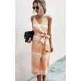 thumbnail image 3 of Robes pour Femmes - Sexy Col en V Bretelles Spaghetti Imprimé Floral Léopard Fendu Robe Tulipe Midi avec Ceinture, 3 of 7