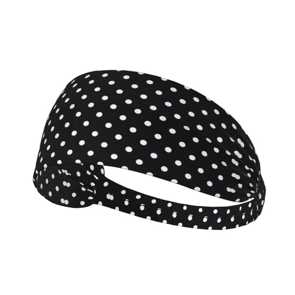 Unisex Black Polka Dot Sweatband Sports Headband For Running Cycling Yoga Workout Stretchy Hairband