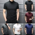thumbnail image 6 of Fule Men Mock Neck Basic Plain Blouse T-shirt Pullover Short Sleeve Top Bottoming Top, 6 of 9
