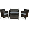 thumbnail image 2 of Gymax 4PCS Patio Rattan Conversation Furniture Set Outdoor w/ Gray Cushion, 2 of 10