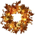 thumbnail image 3 of Xiwaer Halloween Wreath Autumn Wreath Decorative Maple Leaf Hydrangea Pumpkin Wall Hanging for Halloween Front Door Home Simulation Flowers，A, 3 of 8